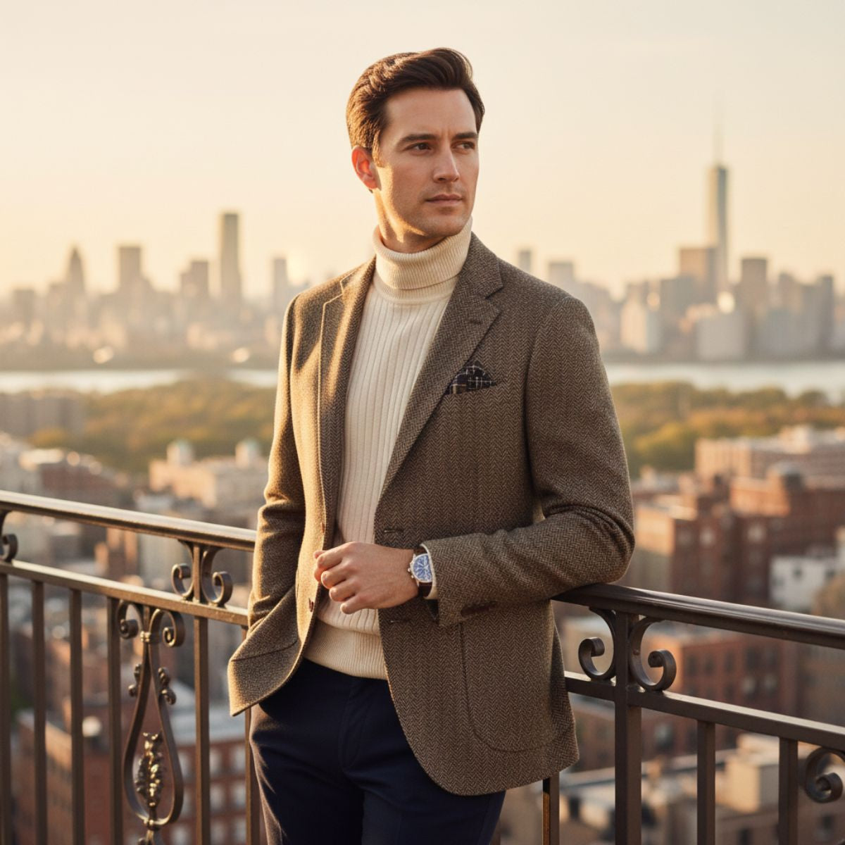 The Gravedona Men’s Office Herringbone Single Breasted Wool Tweed Blazer Jacket