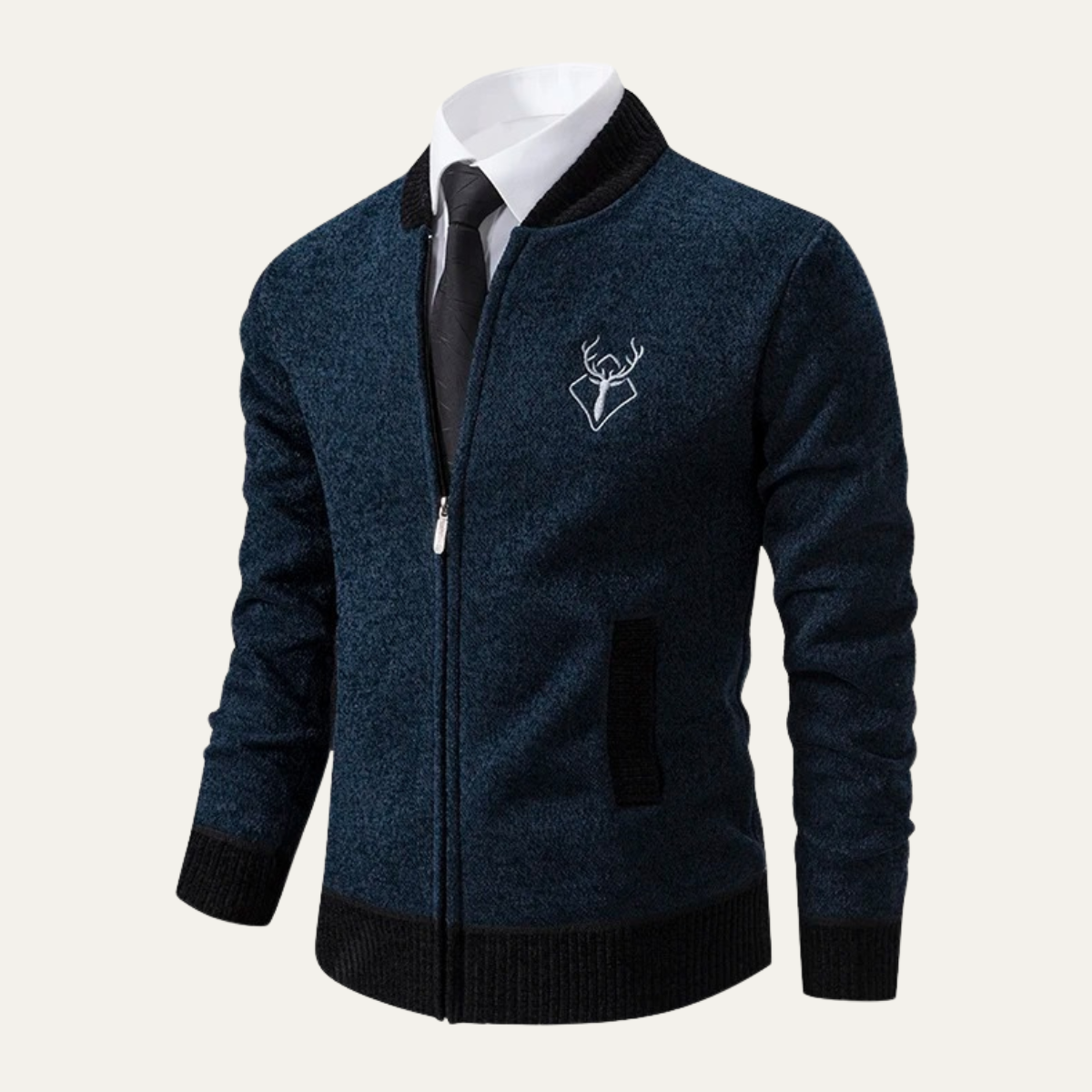 The Clapham Men's Embroidered Smart Knit Zip Sweater