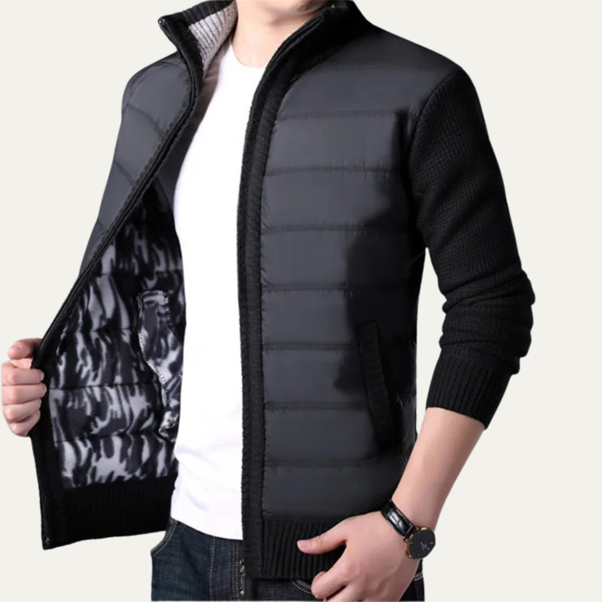 The Dundee Men’s Winter Knit-Sleeve Zip Up Puffer Jacket