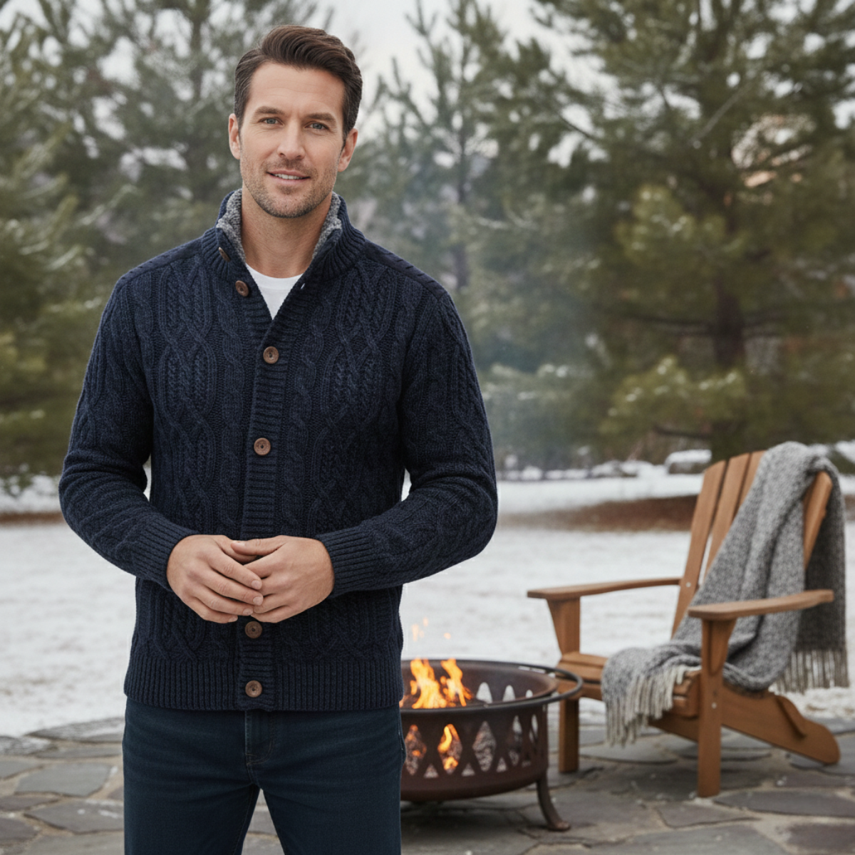 The Maplewood Men’s Winter Fleece Lined Wool Cardigan