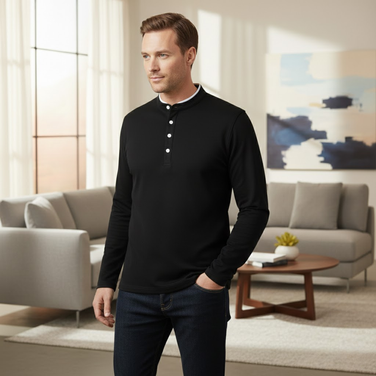 The Willowlake Ridge Men’s  Cotton Slim Fit Mandarin Collar Henley T Shirt