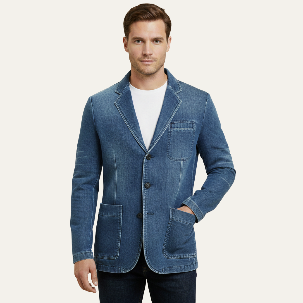 The Maplecrest Men’s Washed Vintage Denim Blazer Jacket