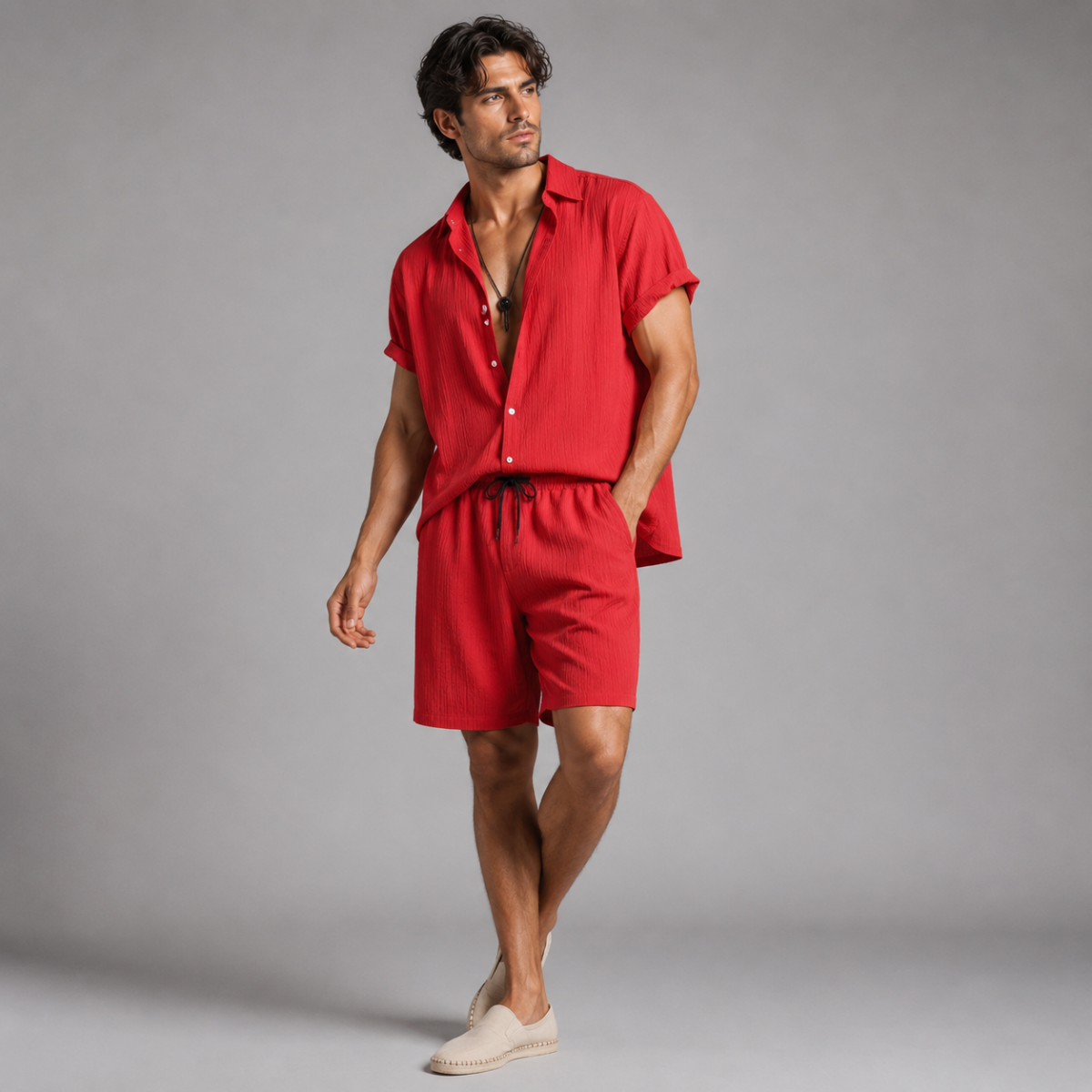 The Pinefield Men’s Summer Co Ord Set – Button Up Shirt & Drawstring Shorts