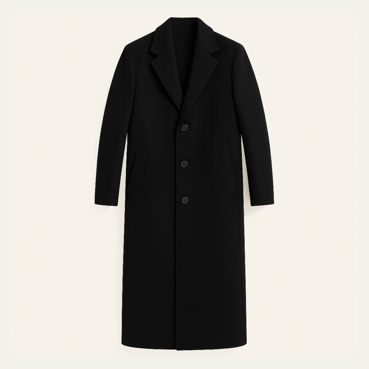 Men's Overcoat Black Wool Long Single Breasted