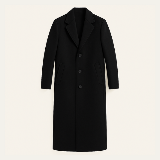 Men's Overcoat Black Wool Long Single Breasted