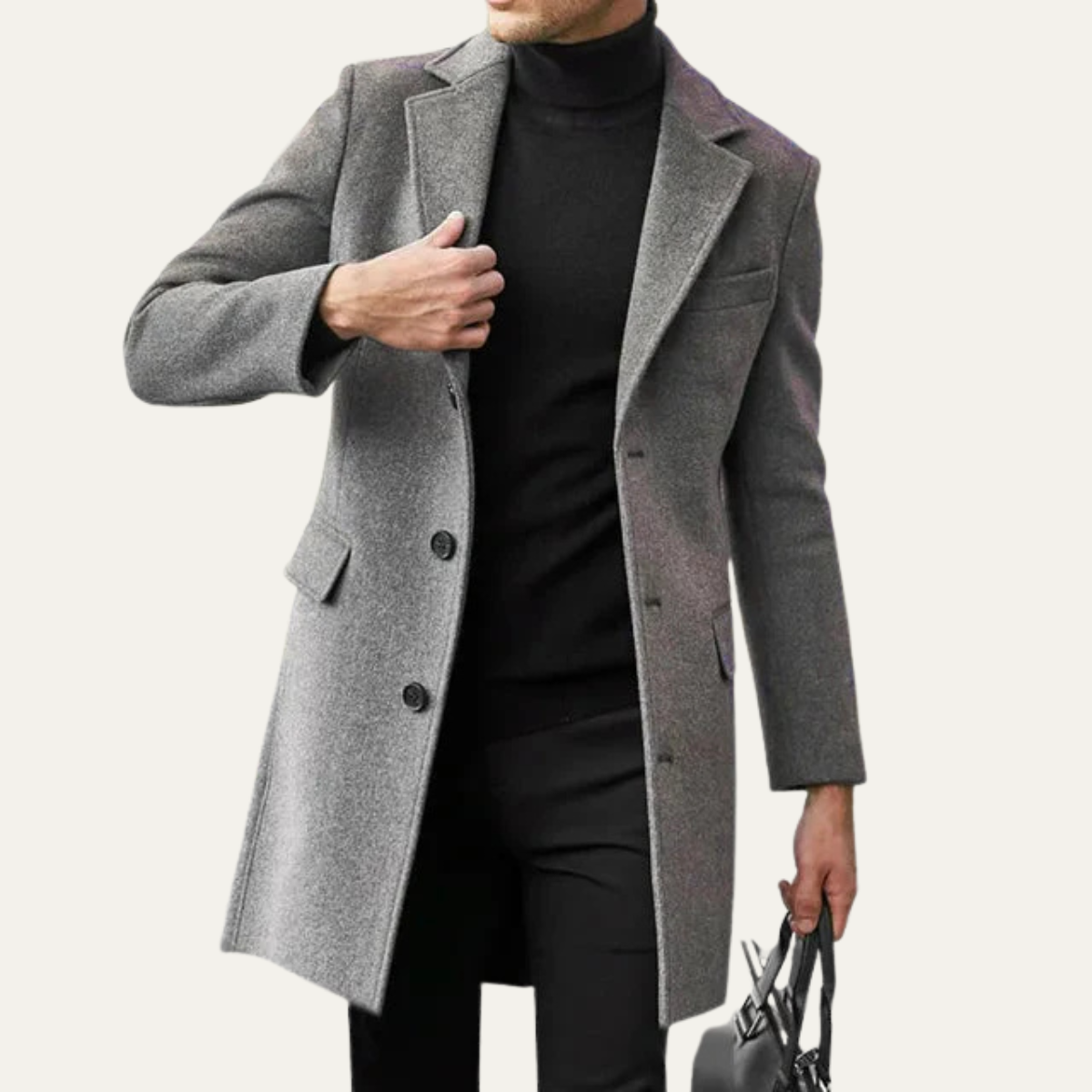 The Pembroke Men's Tailored Minimal Black Single Breasted Wool Coat