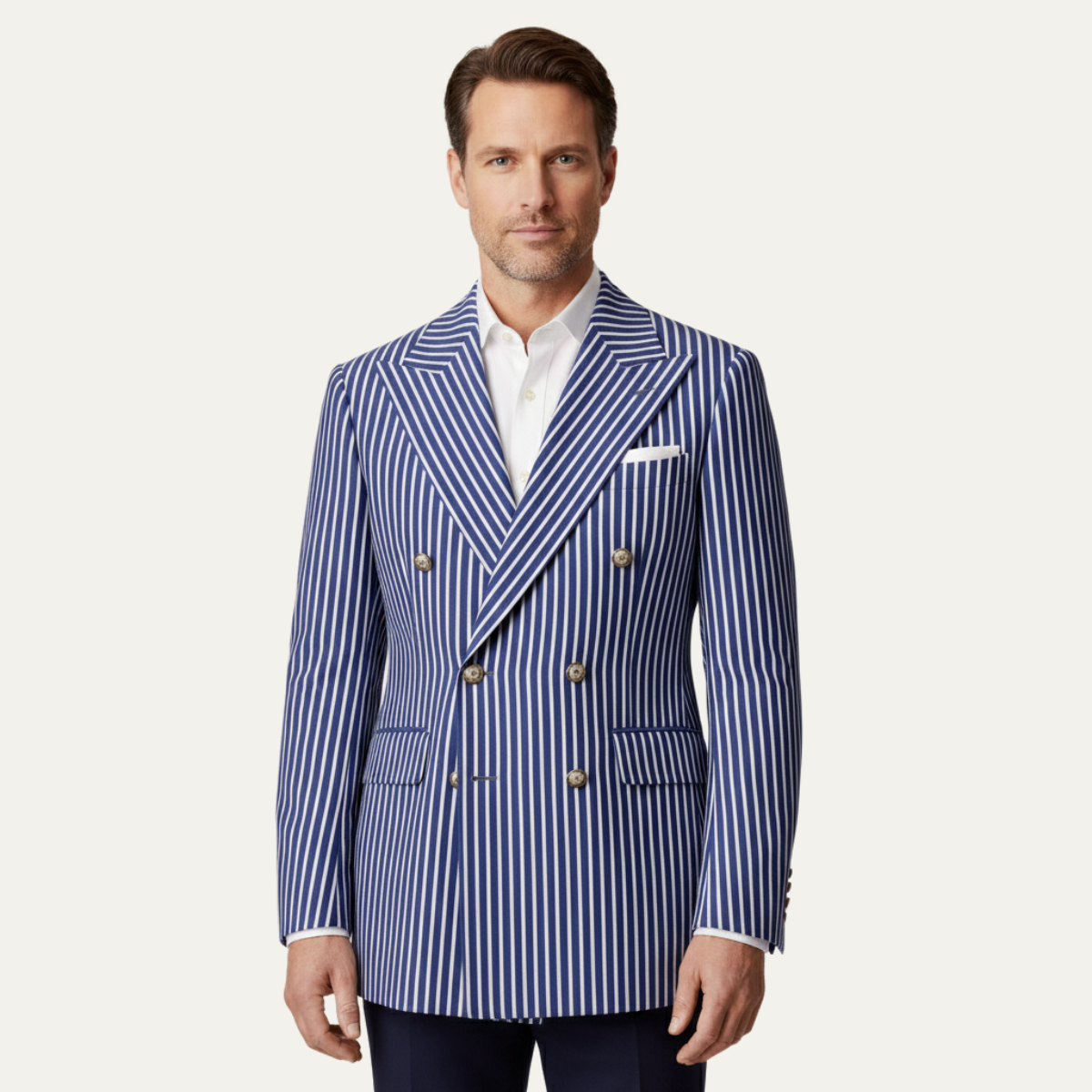 The Loire Men’s Notch Lapel Striped Double Breasted Blazer