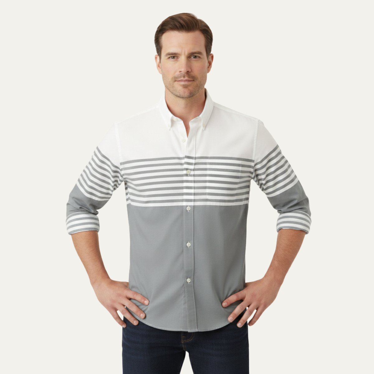 The Stonebrook Men’s Modern Color Block Striped Business Shirt