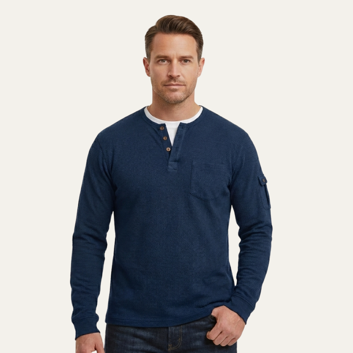 The Glencrest Creek Men’s Waffle Henley Buttop Up Trendy T Shirt