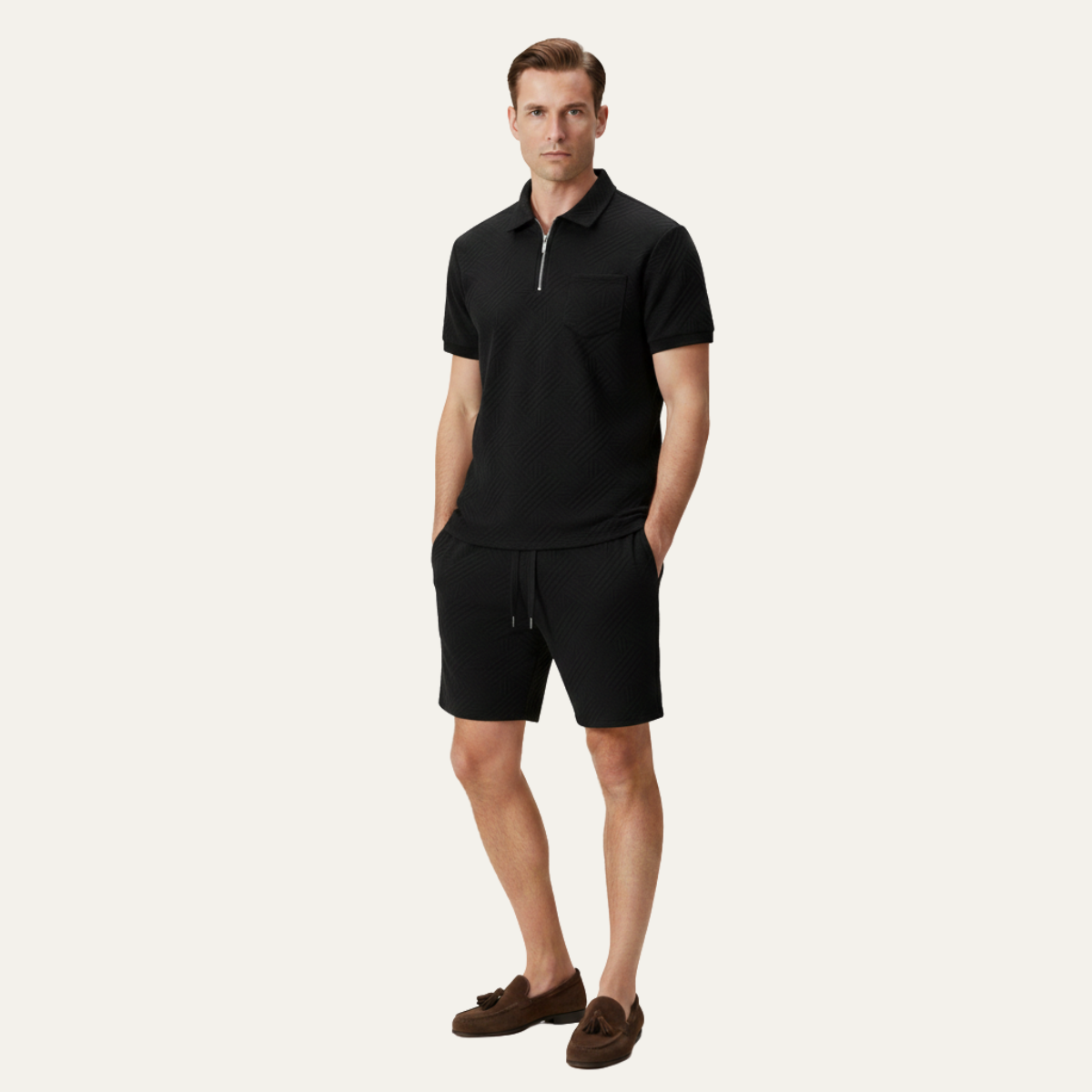 The Brookview Men’s Jacquard Casual Summer Set – Shirt & Shorts