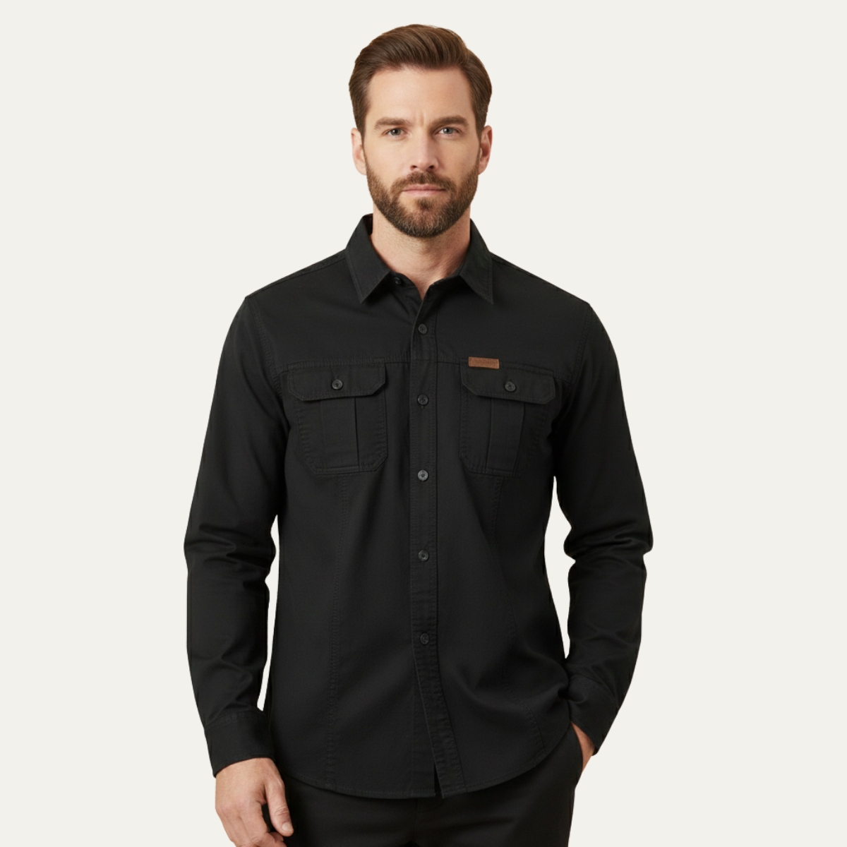 The Cedarfield Men’s Solid Color Multi Pocket Soft Cargo Cotton Shirt