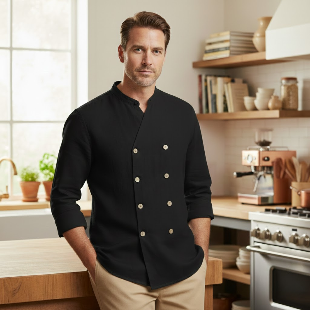 The Coventry Men’s Vintage Double Breasted Cotton Linen Shirt