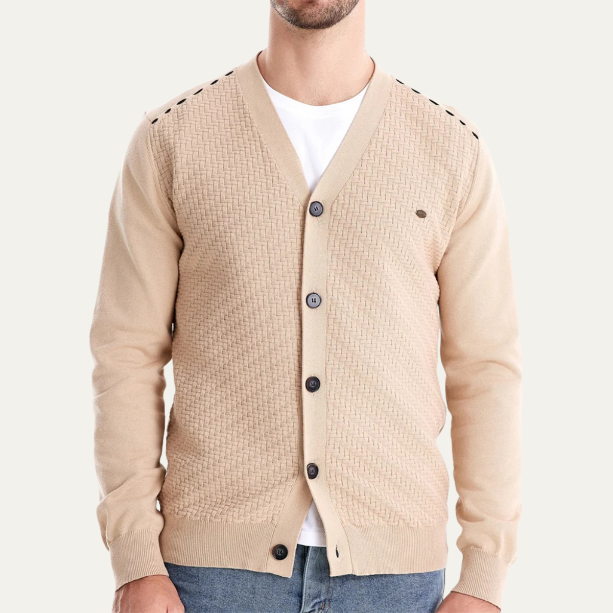 The Forio Men’s Textured Knit V Neck Button Cardigan