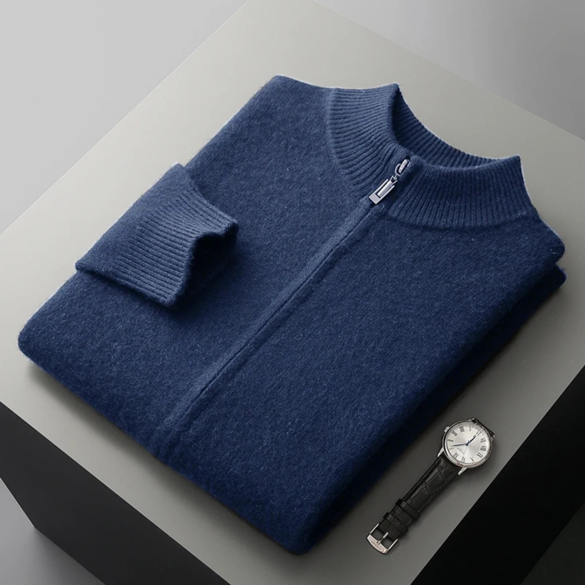 The Maplecrest Men's Merino  Mock Neck Cashmere Zip Up Cardigan