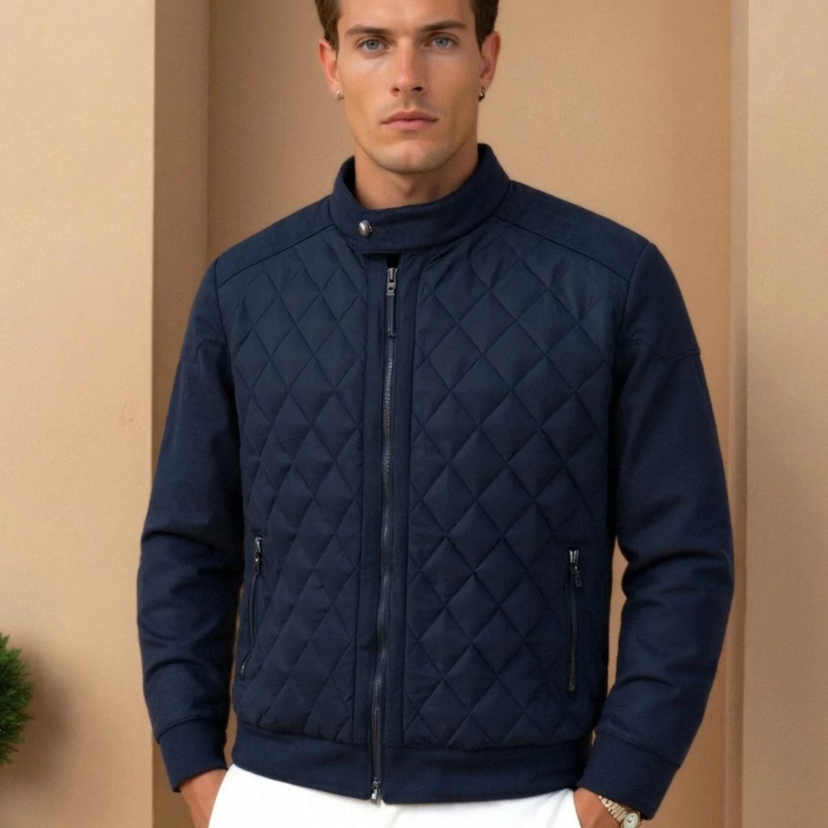 The Oxford Navy Blue Quilted Jacket – Men’s Diamond Quilted Coat