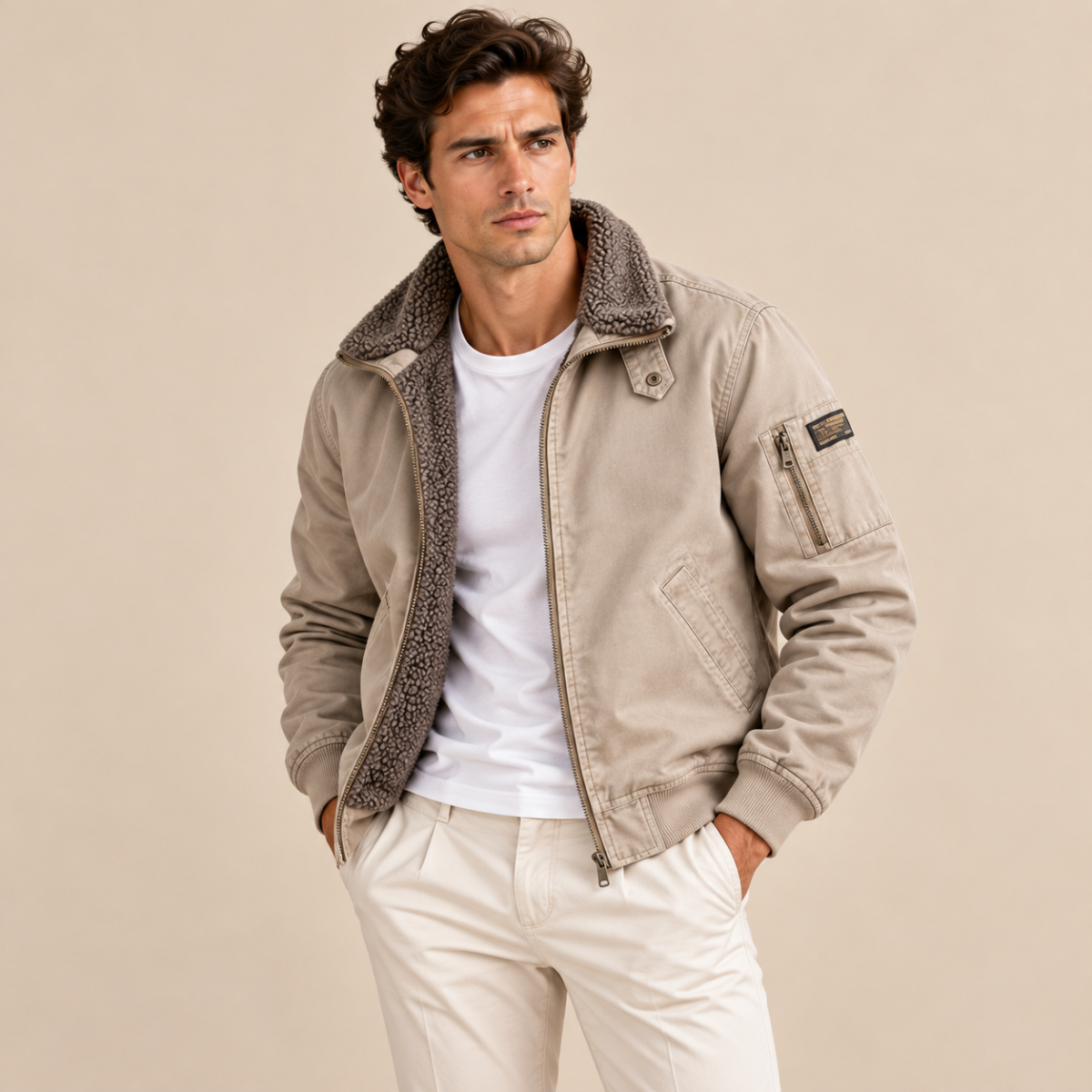 The Wareham Men’s Shearling Line Winter Bomber Jacket