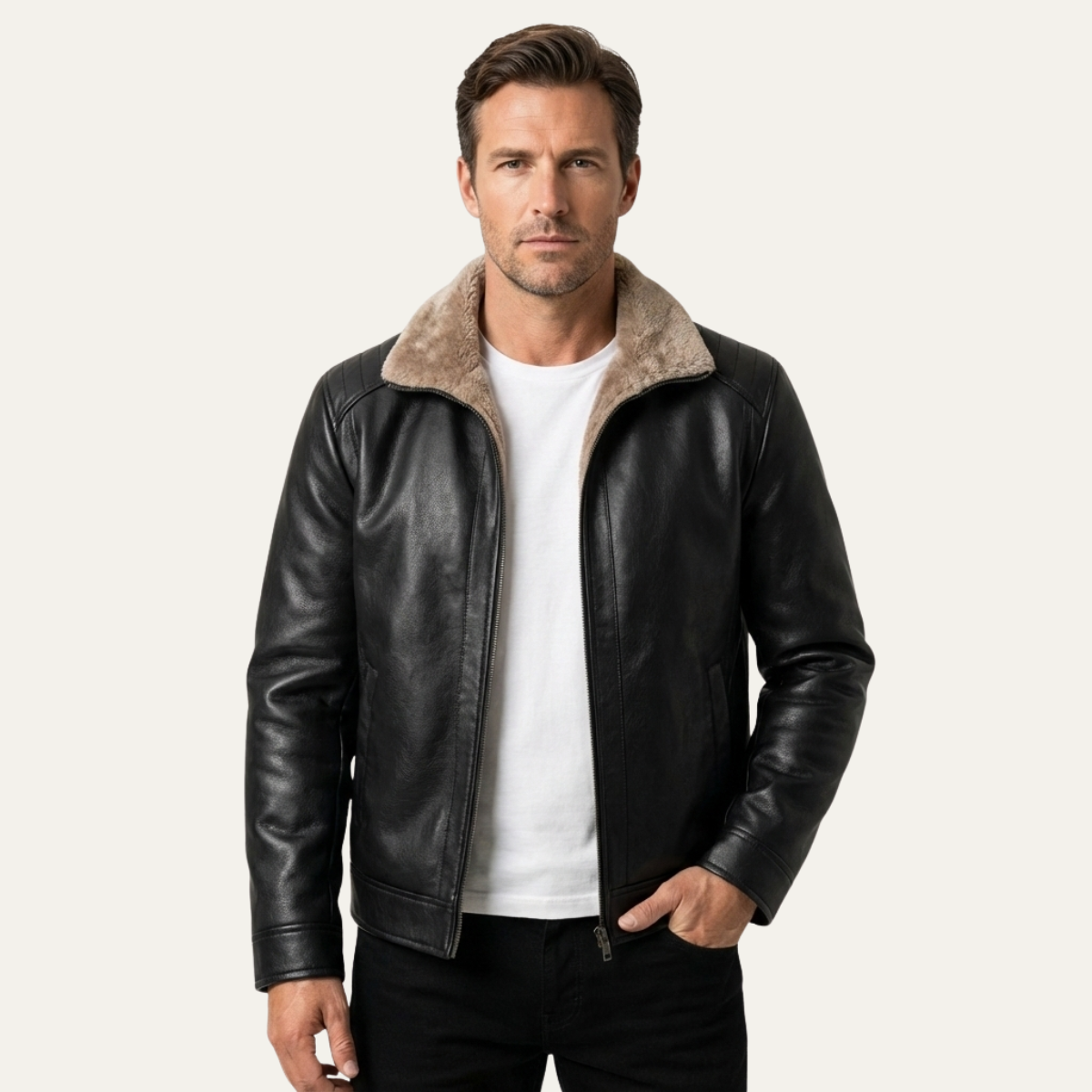 The Pantelleria Men’s Winter Fleece Lined Faux Leather Jacket