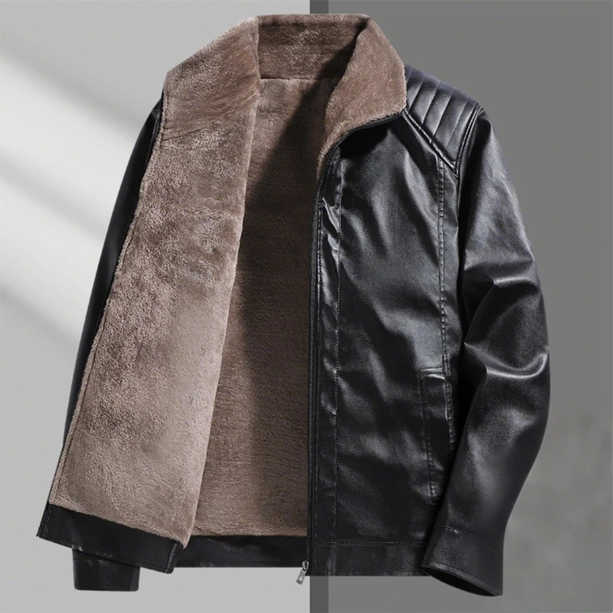 The Rosehill Men’s Classic Soft Fleece Lined Zip Up Coat Leather Jacket