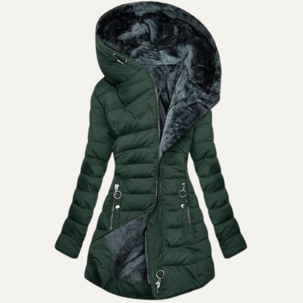 Women's Fur Hooded Puffer Coat – Long Quilted Winter Jacket