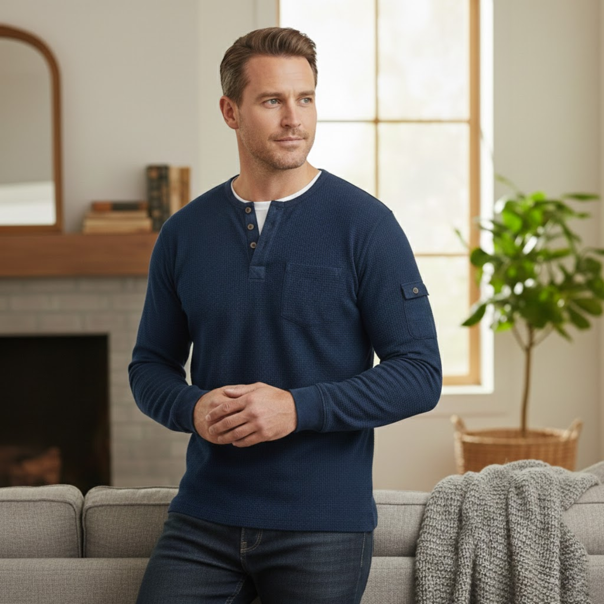 The Glencrest Creek Men’s Waffle Henley Buttop Up Trendy T Shirt
