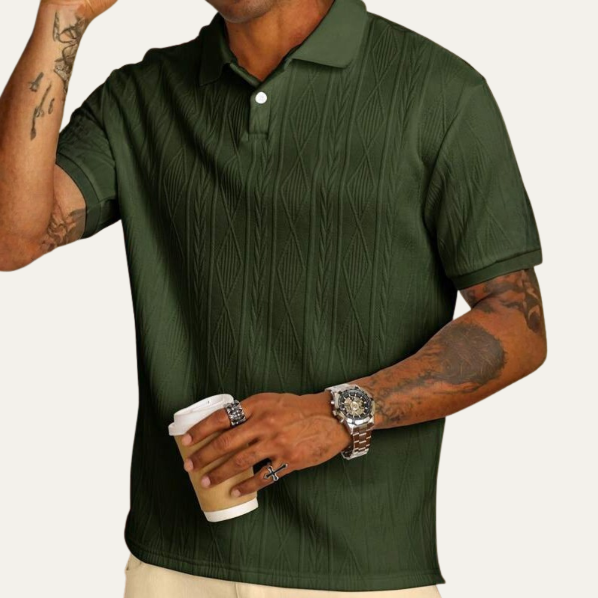 The Willowstone Ridge Men’s Textured Button Up Trendy Polo Shirt
