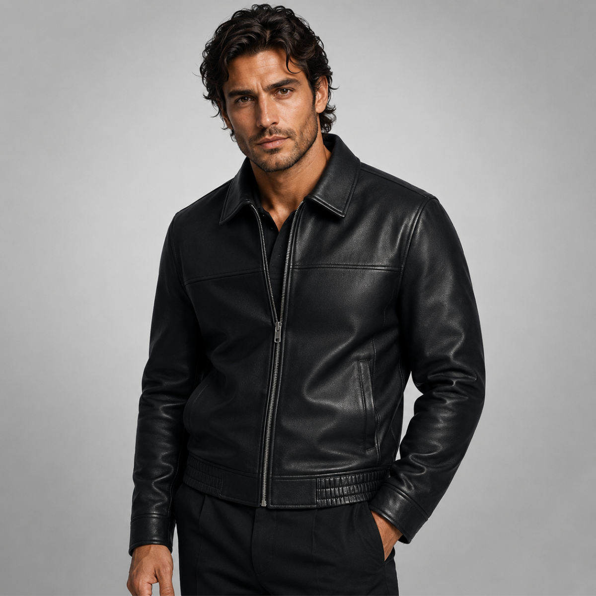 The Chianti Men’s Classic Zip Biker Faux Leather Jacket