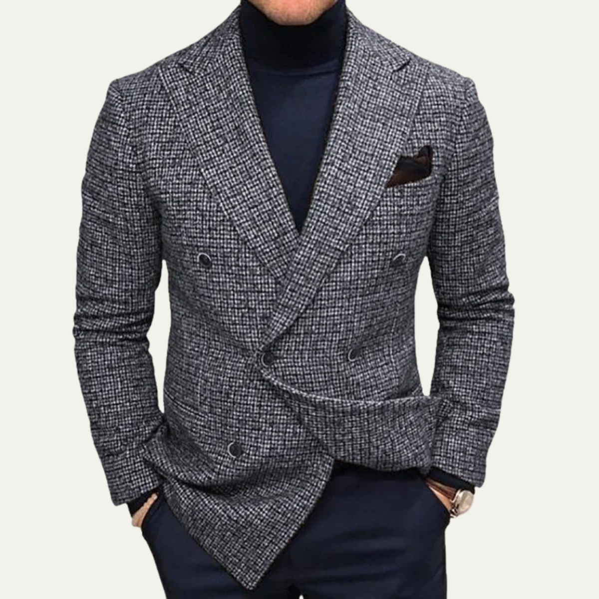 The Wellington Ridge Men’s Slim Fit Double Breasted Houndstooth Tweed Blazer