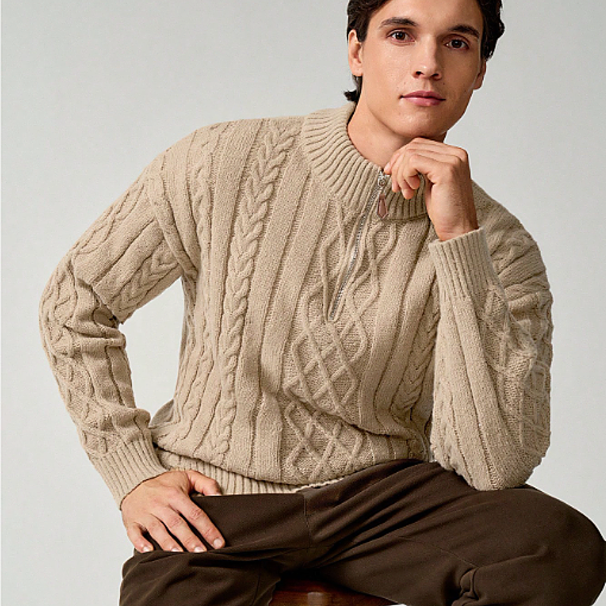 The Silverlark Men's Warm Chunky Knit Cable Knit Half Zip Sweater