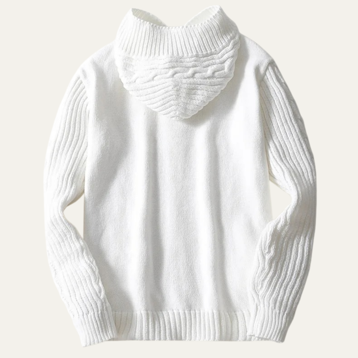 The Trieste Men's White Hooded Cable Knit Winter Sweater