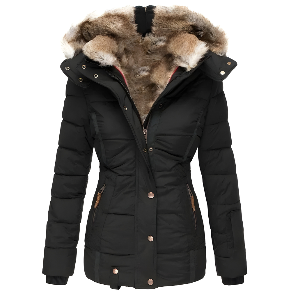 Women's Quilted Winter Coat | Long Jacket with Detachable Fur Hood