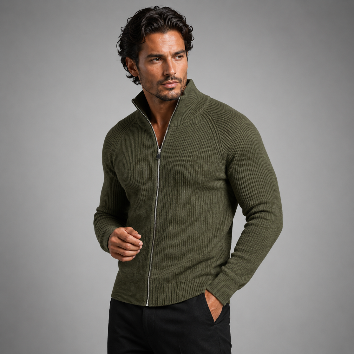 The Richmend Men’s Elegant Merino Wool Zip Up Cardigan