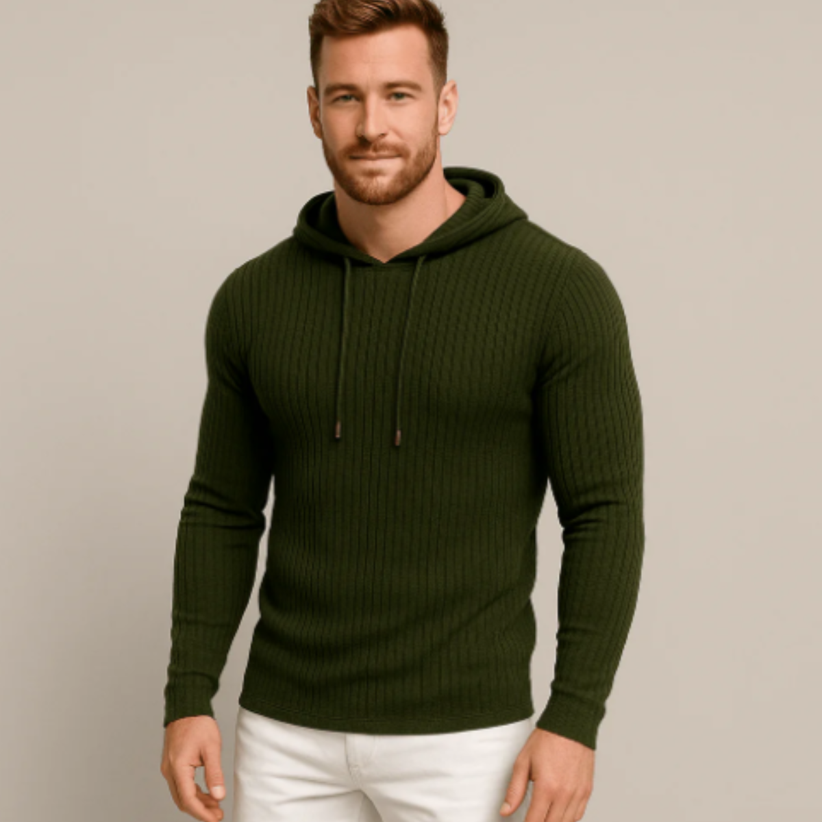 The Ashland Men’s Slim Fit Drawstring Ribbed Knit Hoodie Sweater