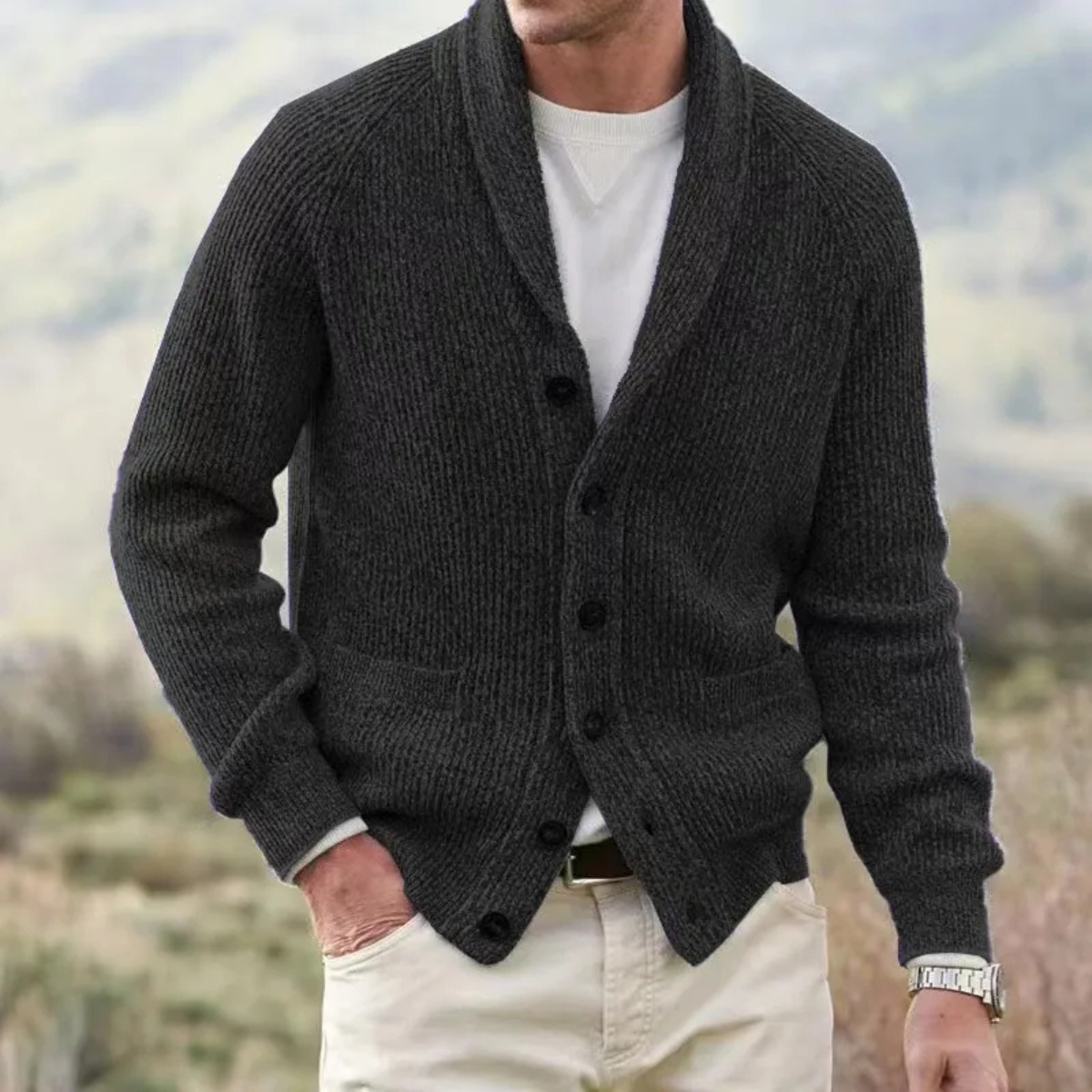 The Mykonos Men’s Warm Knitted Turn Down Collar Cardigan