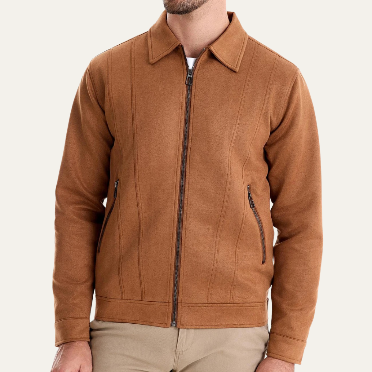 The Varese Men's Trucker  Suede Leather Zip Up Jacket