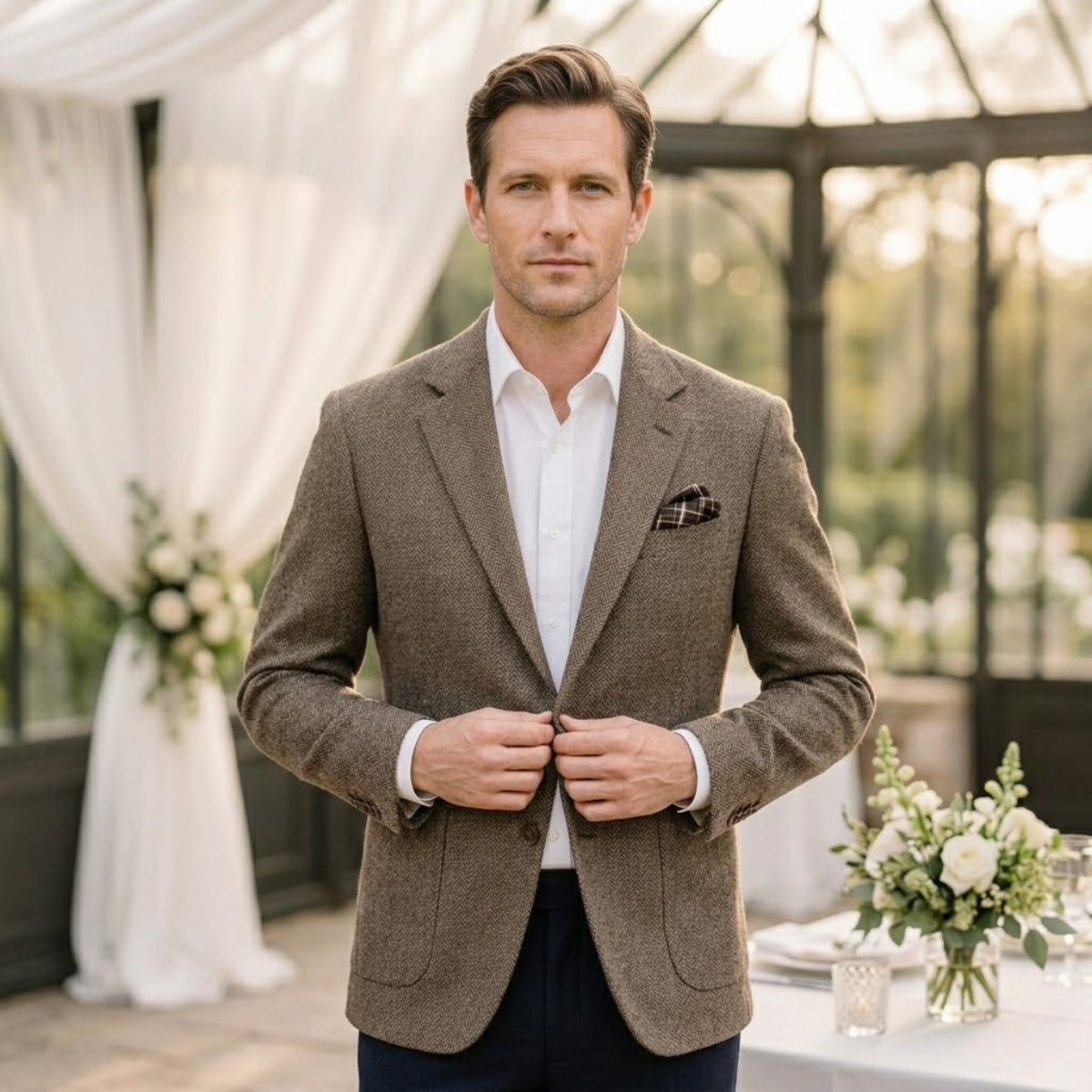 The Gravedona Men’s Office Herringbone Single Breasted Wool - Wedding Guest Tweed Blazer Jacket