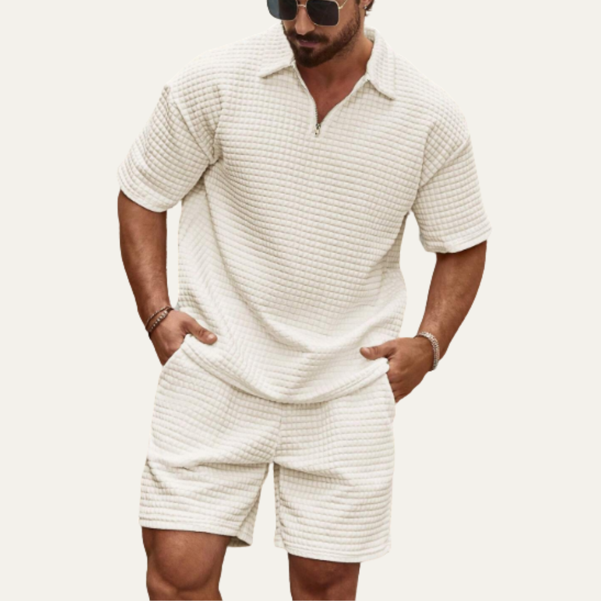 The Lane Cove Men’s 2 Piece Summer Textured Short Sleeve Shirt and Shorts Set