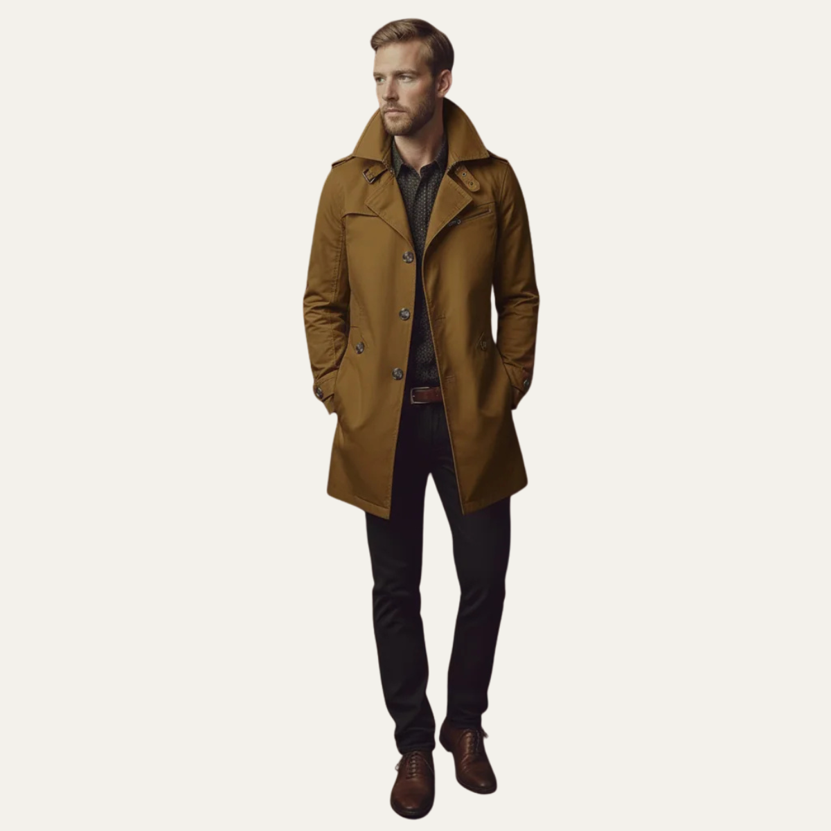 The Brackenridge Men’s Slim Fit Cotton Notched Collar Trench Coat
