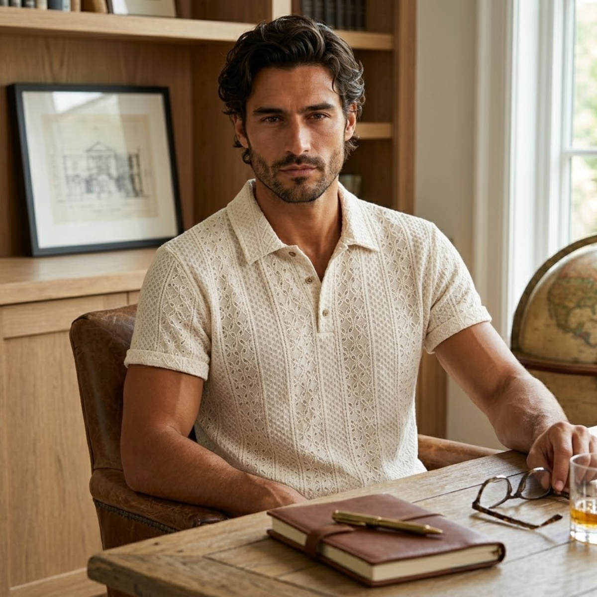 The Havencrest Men’s Jacquard Textured Casual Knitted Polo Shirt
