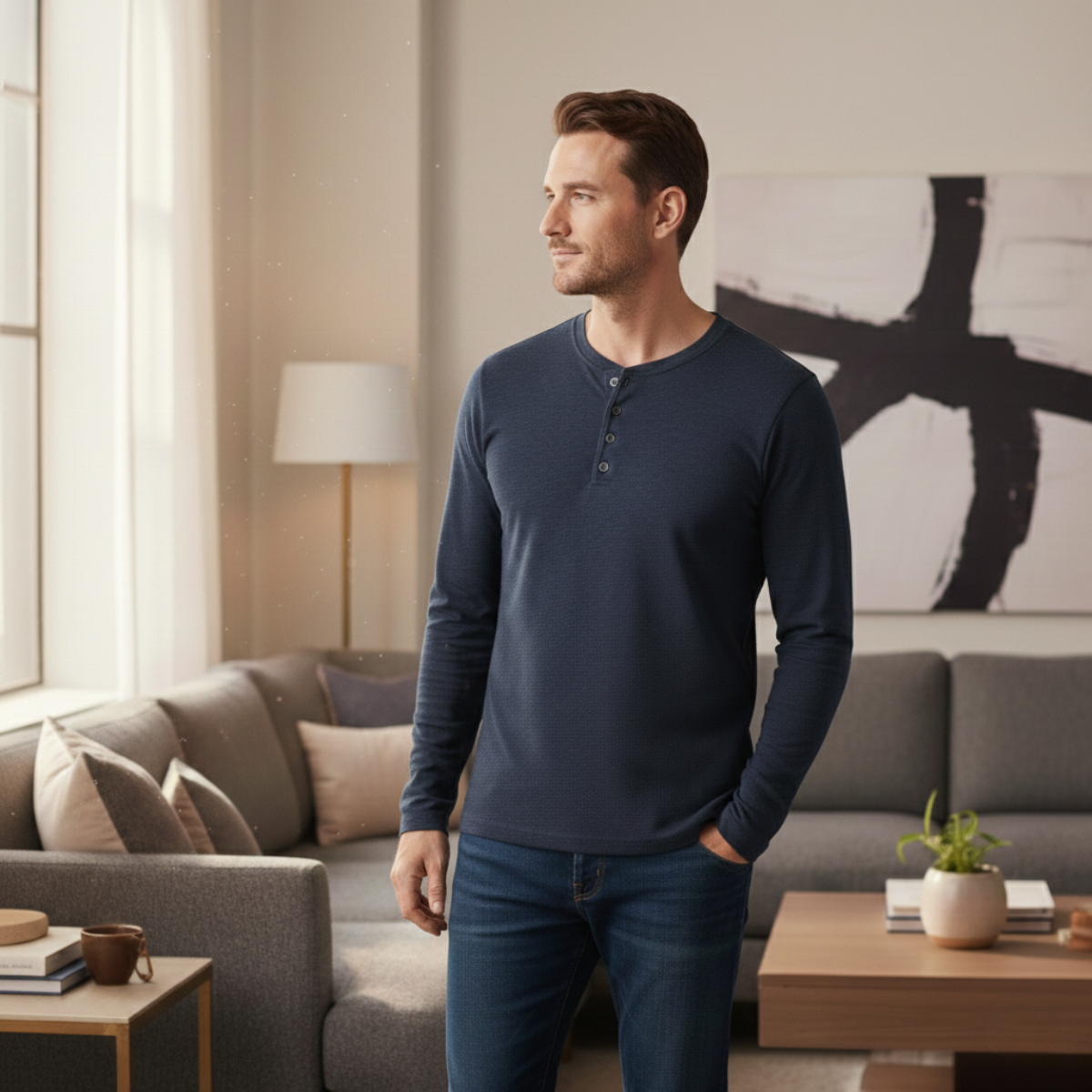 The Ridgewood Hill Men’s Trendy Solid Color Slim Fit Henley T Shirt