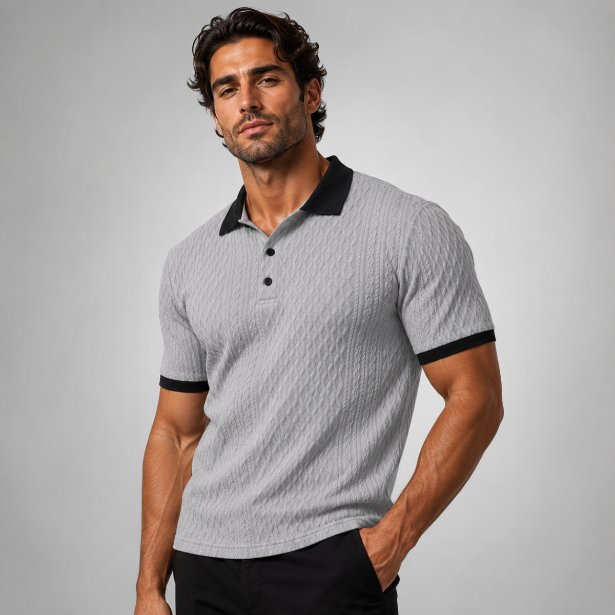 The Glenbrook Hill Men’s Casual Textured Polo Shirt with Contrast Collar