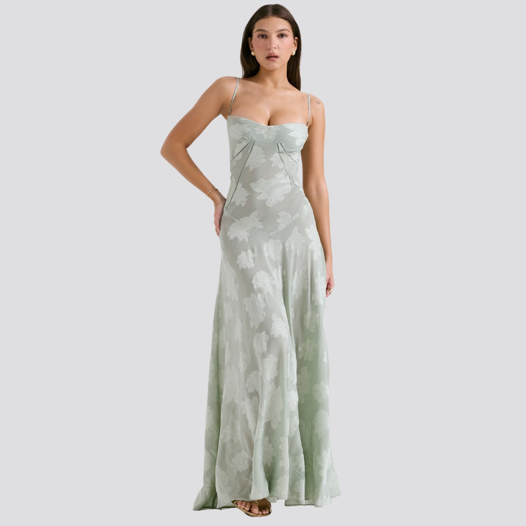 Women's Satin Gown with Structured Bodice