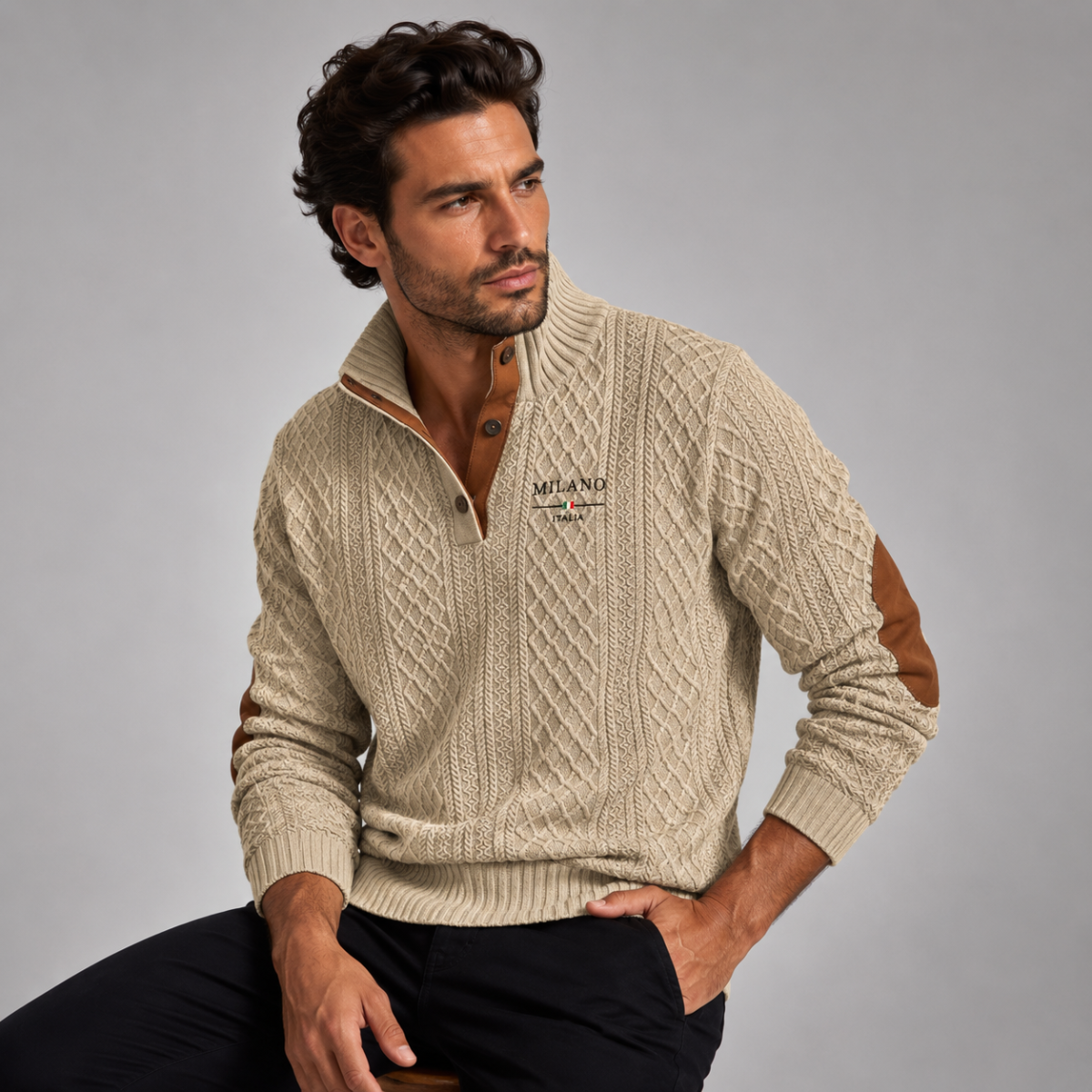 The Harringdale Men’s Milano Knit Quarter Zip Sweater with Elbow Patches
