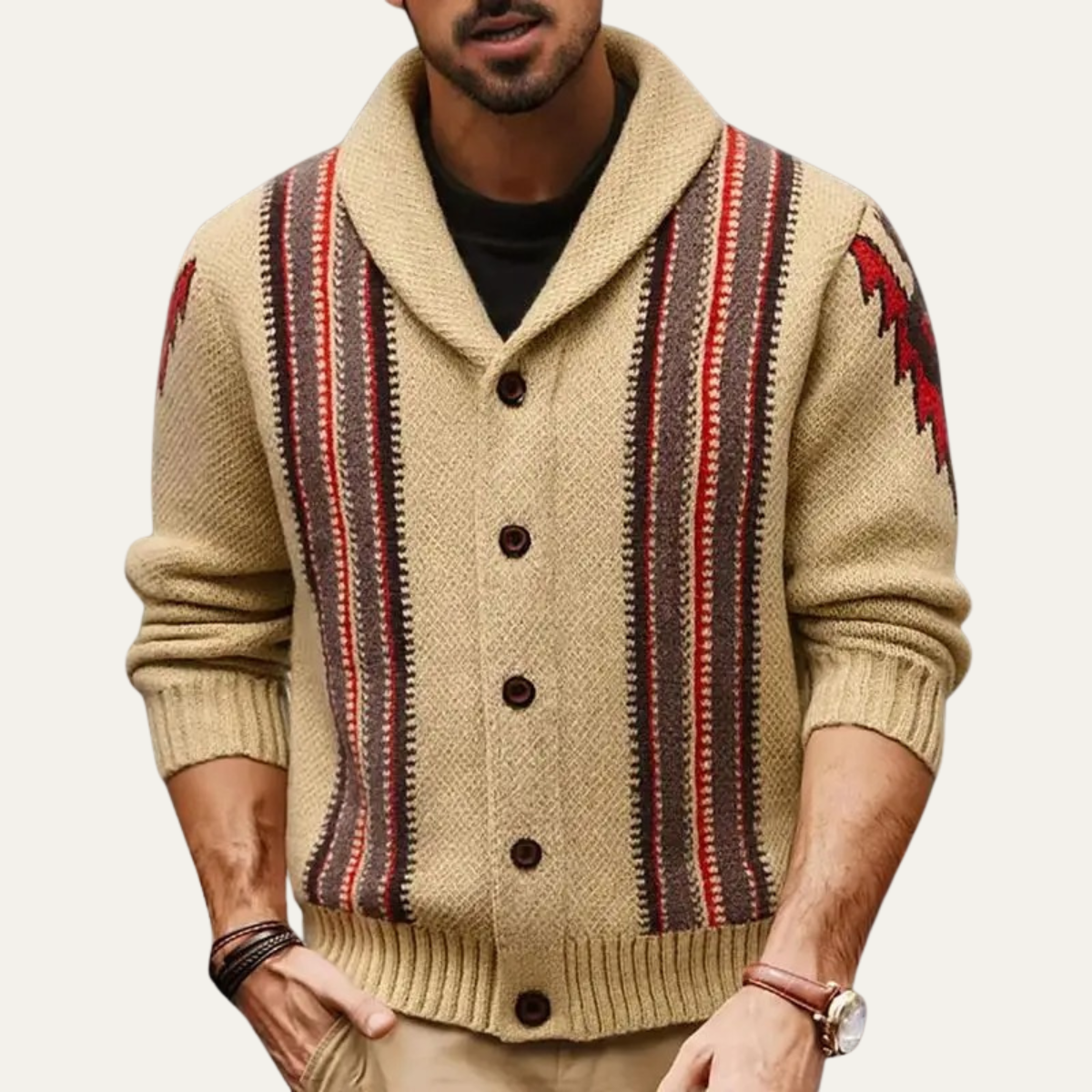 The Herculaneum Men’s Retro Shawl Striped Knit Cardigan