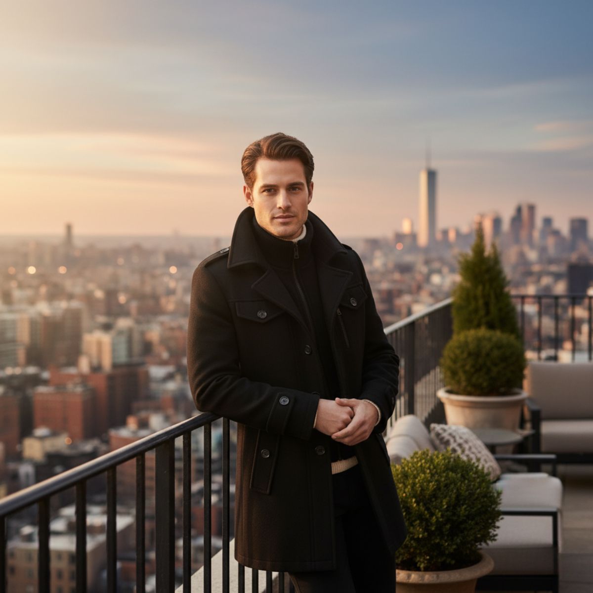 Men's Wool Blend Pea Coat Black