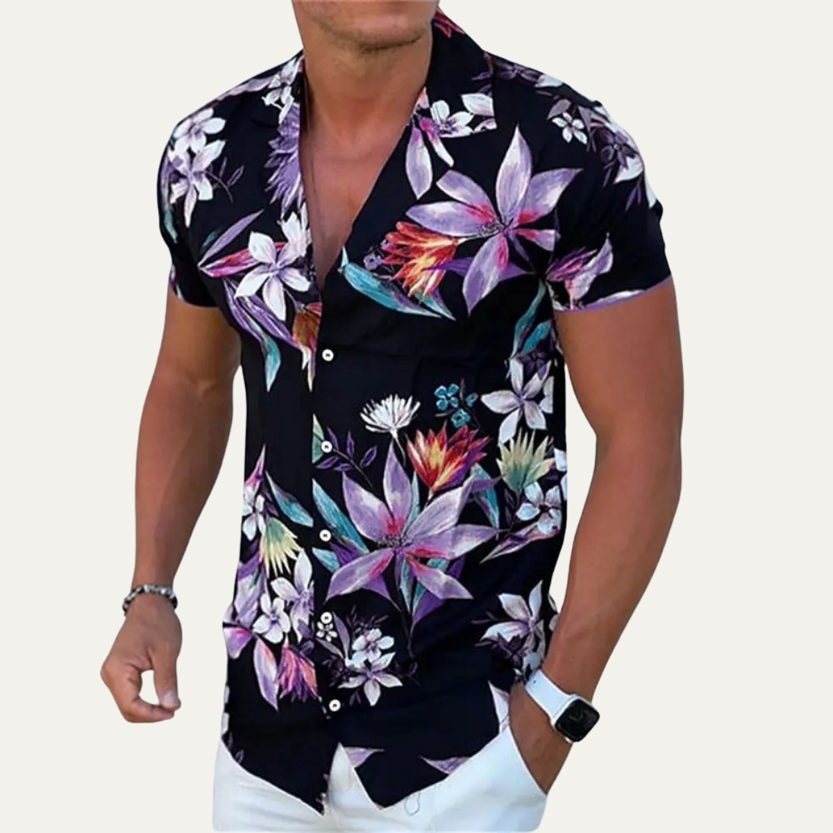 The Silverfield Men’s Lightweight Tropical Coconut Print Hawaiian Beach Shirt