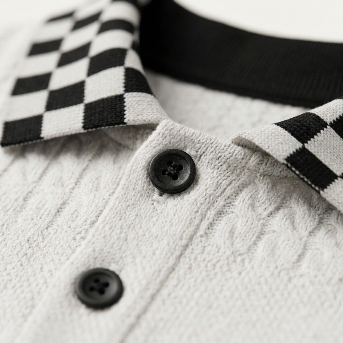 The Glenwater Men’s Textured Knit Polo Shirt with Checkered Collar