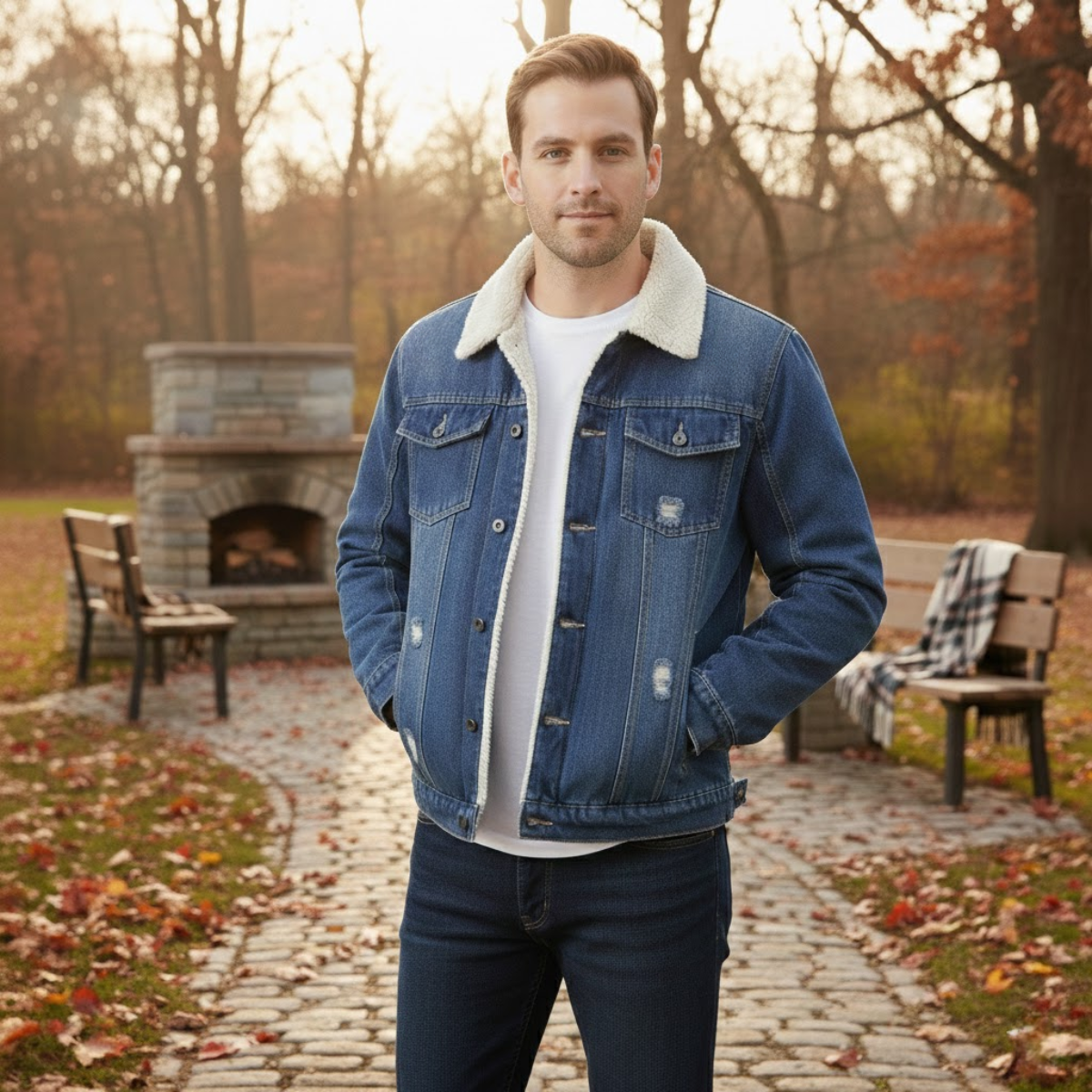 The Crestwood Park Men’s Warm Padded Sherpa Lined Denim Jacket