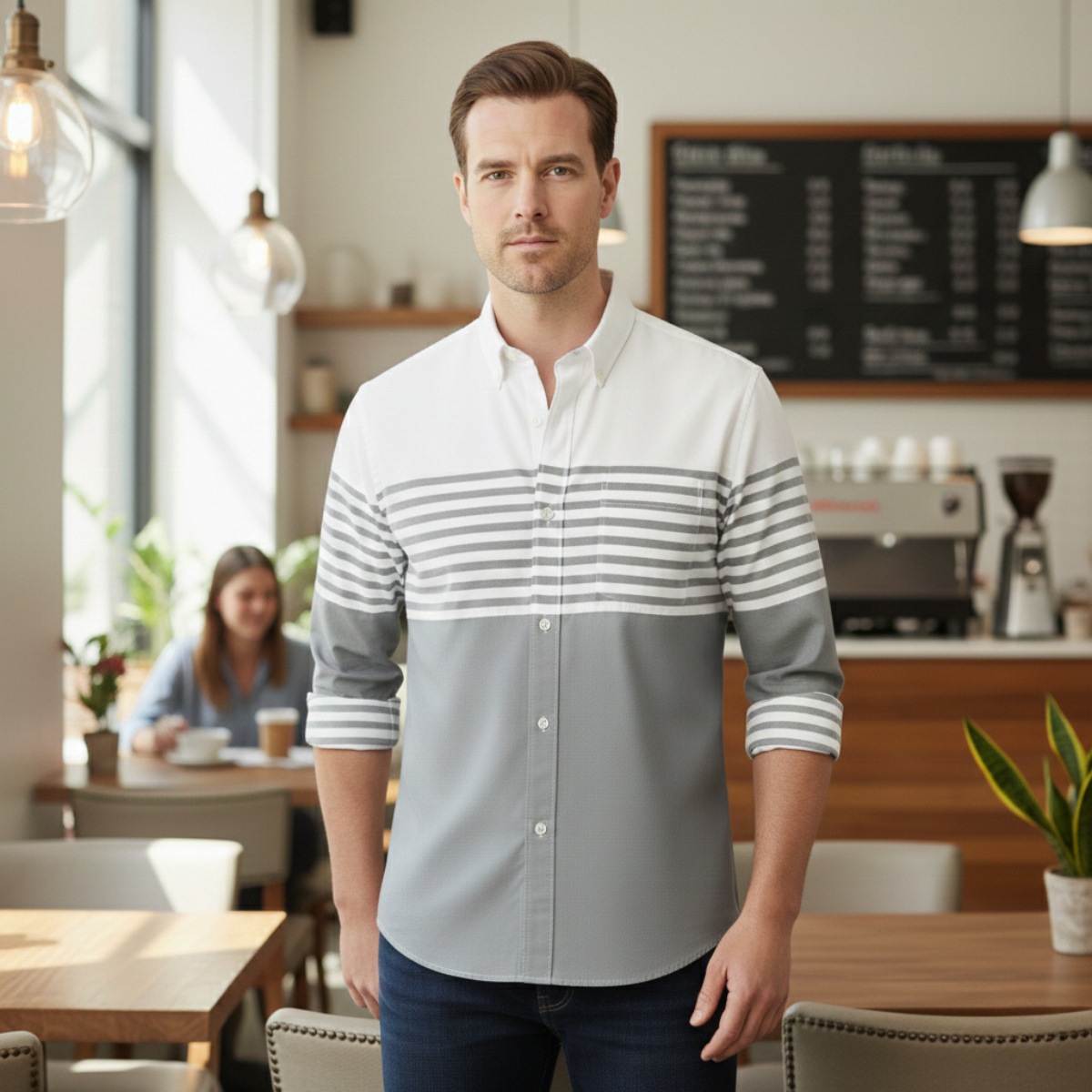 The Stonebrook Men’s Modern Color Block Striped Business Shirt