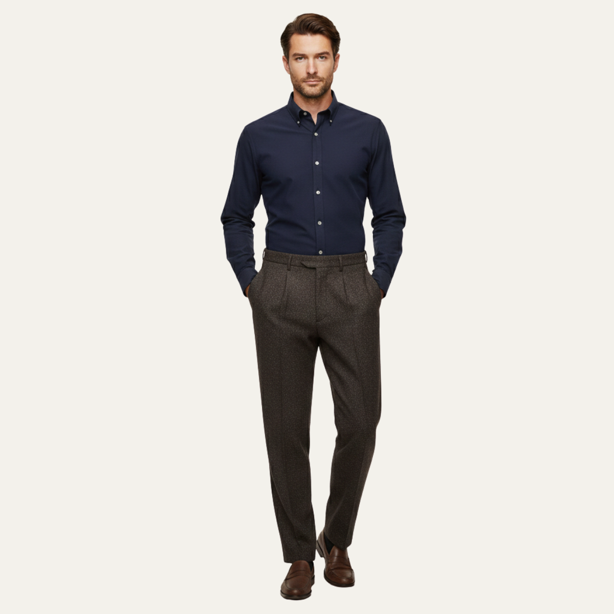 The Bridgecrest Men’s High Waisted Herringbone Retro Tweed Pants