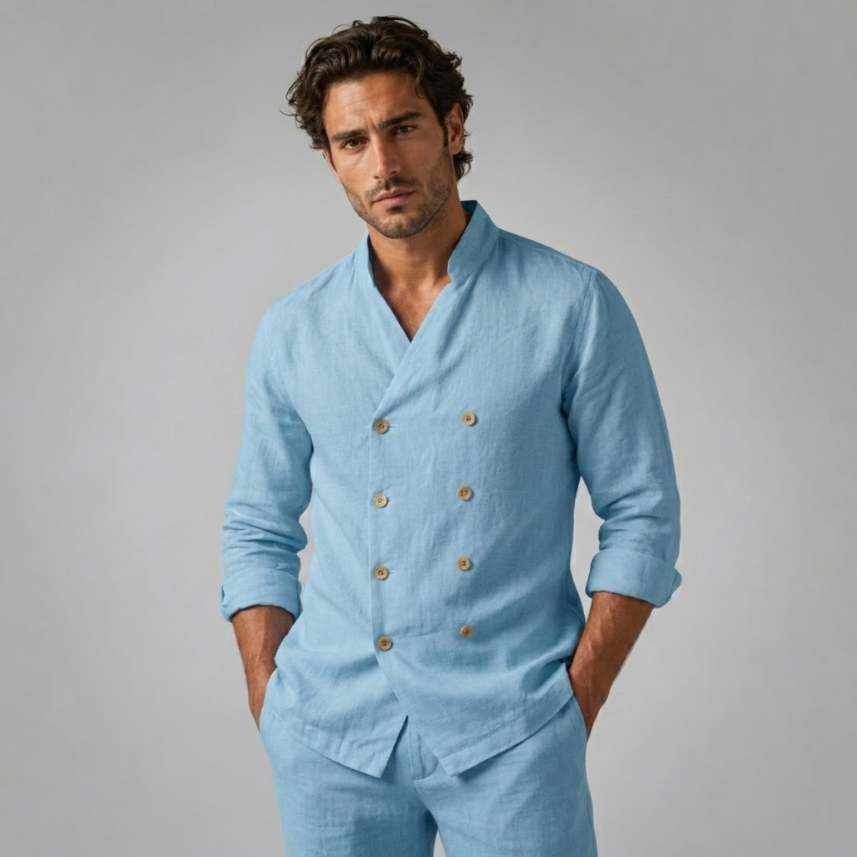 The Coventry Men’s Vintage Double Breasted Cotton Linen Shirt